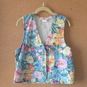Orvis Vintage Cotton, Made In USA  Multicolor Print Floral Vest Size M